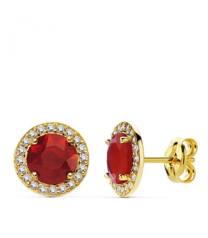 Ohrstecker mit Zirkonia 9 mm Rot - Runder Ohrringe für Damen aus 18K Gold.
