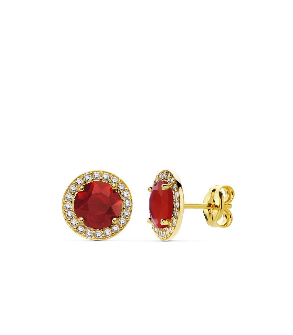 Ohrstecker mit Zirkonia 9 mm Rot - Runder Ohrringe für Damen aus 18K Gold.