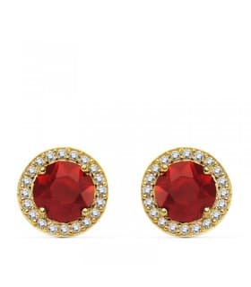 Orecchini punto luce Candida, ideale da donna, in oro giallo 18kt rosetta con pietra rossa