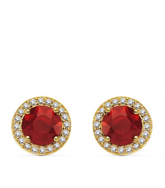 Ohrstecker mit Zirkonia 9 mm Rot - Runder Ohrringe für Damen aus 18K Gold.