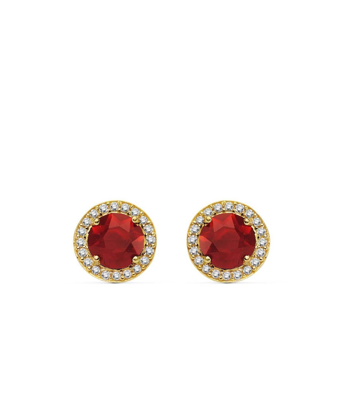 Ohrstecker mit Zirkonia 9 mm Rot - Runder Ohrringe für Damen aus 18K Gold.