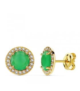 Orecchini punto luce Candida, ideale da donna, in oro giallo 18kt rosetta con pietra verde