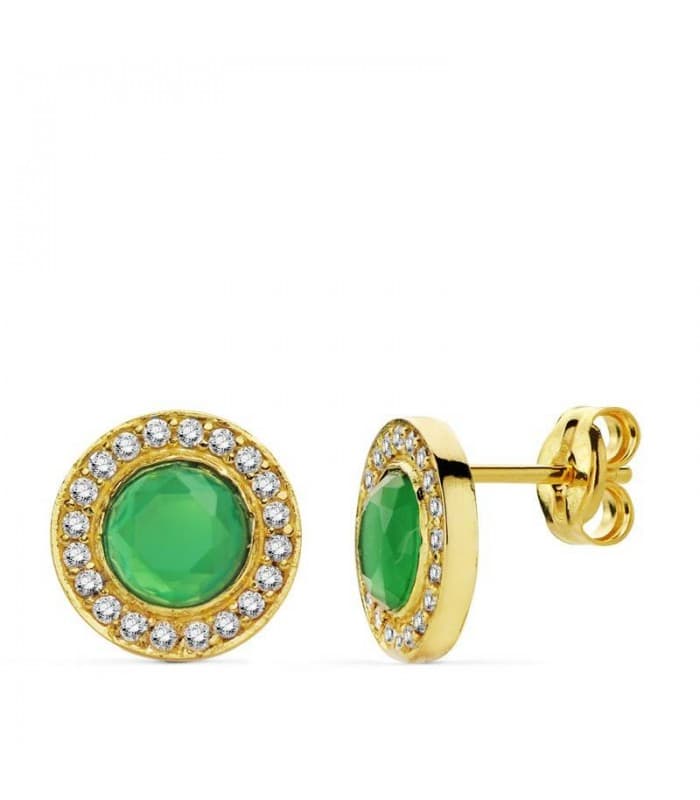 Boucles d'oreilles or jaune Siny vert 18 carats
