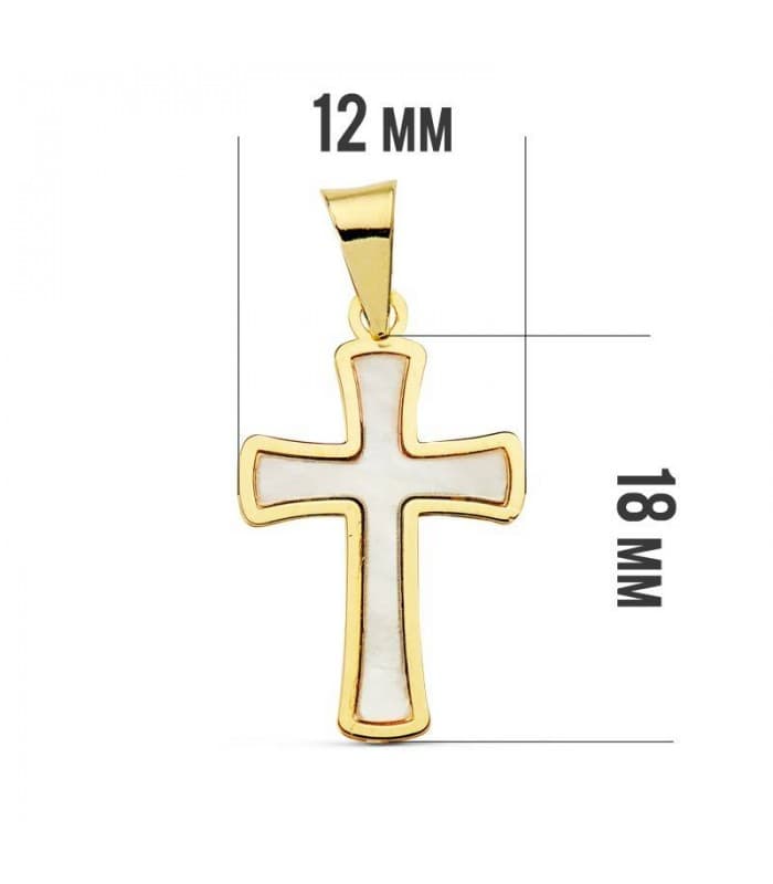 Cruz nacar oro amarillo 18 Ktes 18mm | Cruces de oro para comuniones, bautizos o confirmaciones