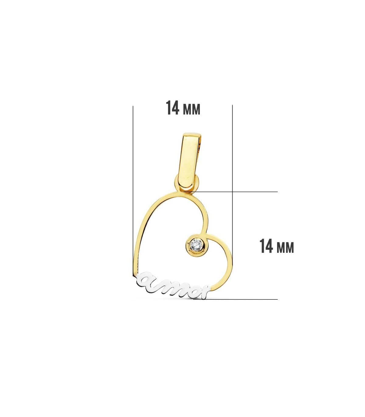 Anhänger Herz  „AMOR“ (Liebe) bicolor Gold 18K/ 750 14 mm