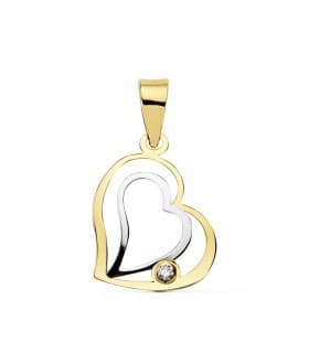 Ciondolo con due Cuori in oro bianco e giallo 18 Kt - Regalo donna San Valentino