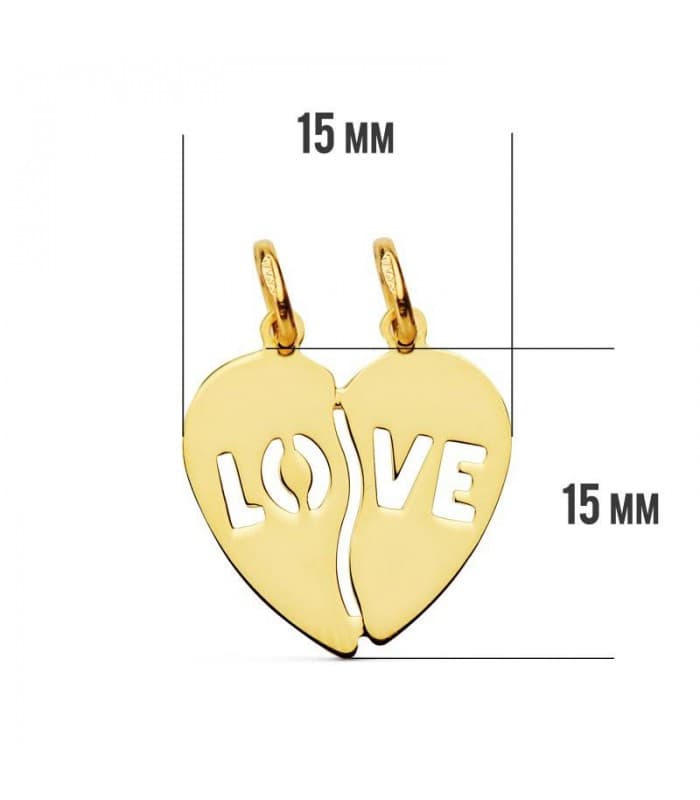 Gebrochenes Herz Anhänger mit der Text „LOVE“ 15 mm - Valentinstags