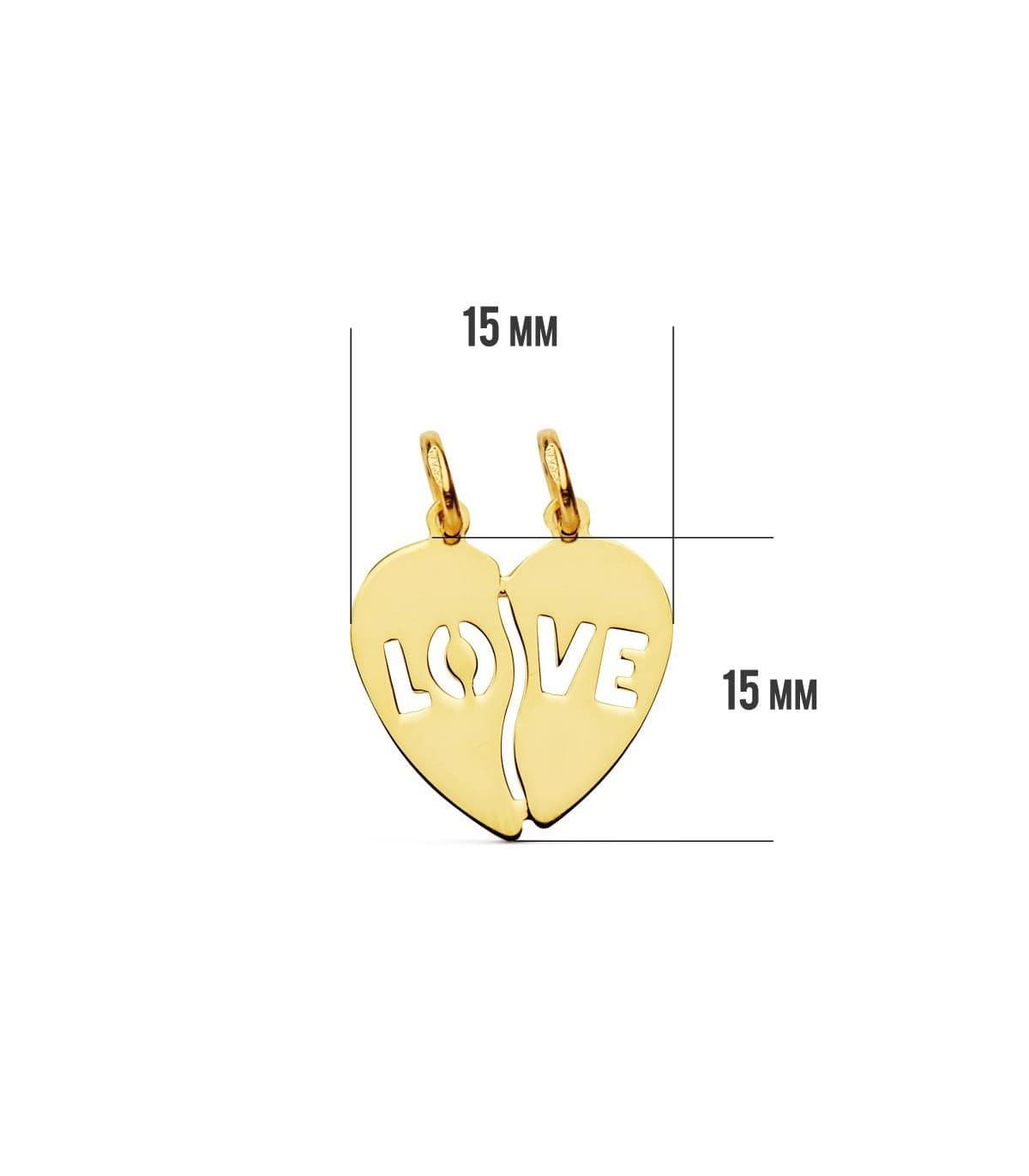 Gebrochenes Herz Anhänger mit der Text „LOVE“ 15 mm - Valentinstags