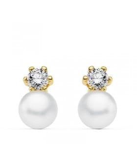 Perlenohrringe Gelbgold - Zuchtperle weiß Ø 7 mm - Goldohrringe 18K für Damen.