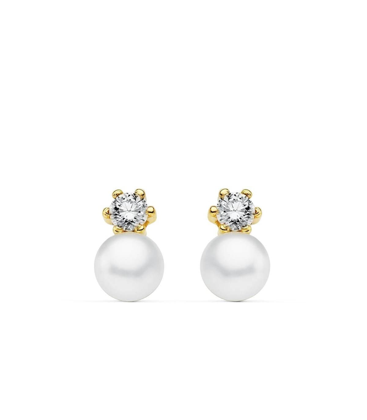 Orecchini di perle coltivate a bottone oro giallo 18 Kt - Modello Toi e Moi Kalila da donna e ragazza