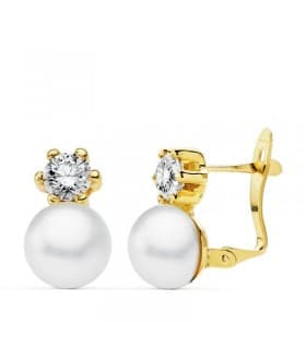 Orecchini di perle coltivate a bottone oro giallo 18 Kt - Modello Toi e Moi Kalila da donna e ragazza