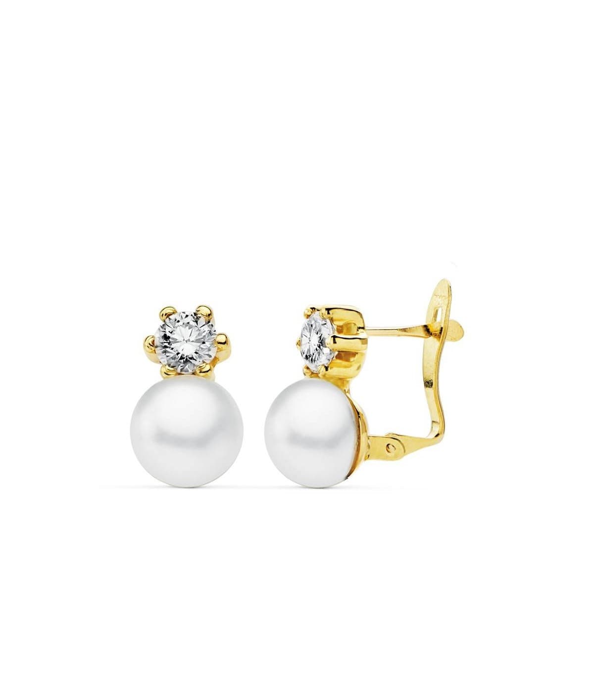 Orecchini di perle coltivate a bottone oro giallo 18 Kt - Modello Toi e Moi Kalila da donna e ragazza
