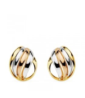 Orecchino Nodo in oro tricolore Naunet 18 Kt, orecchini a lobo da donna, chiusura a scatto 12 mm