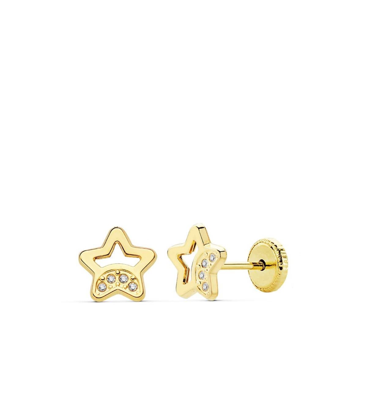 Pendientes oro Ariadna estrella 18 Ktes