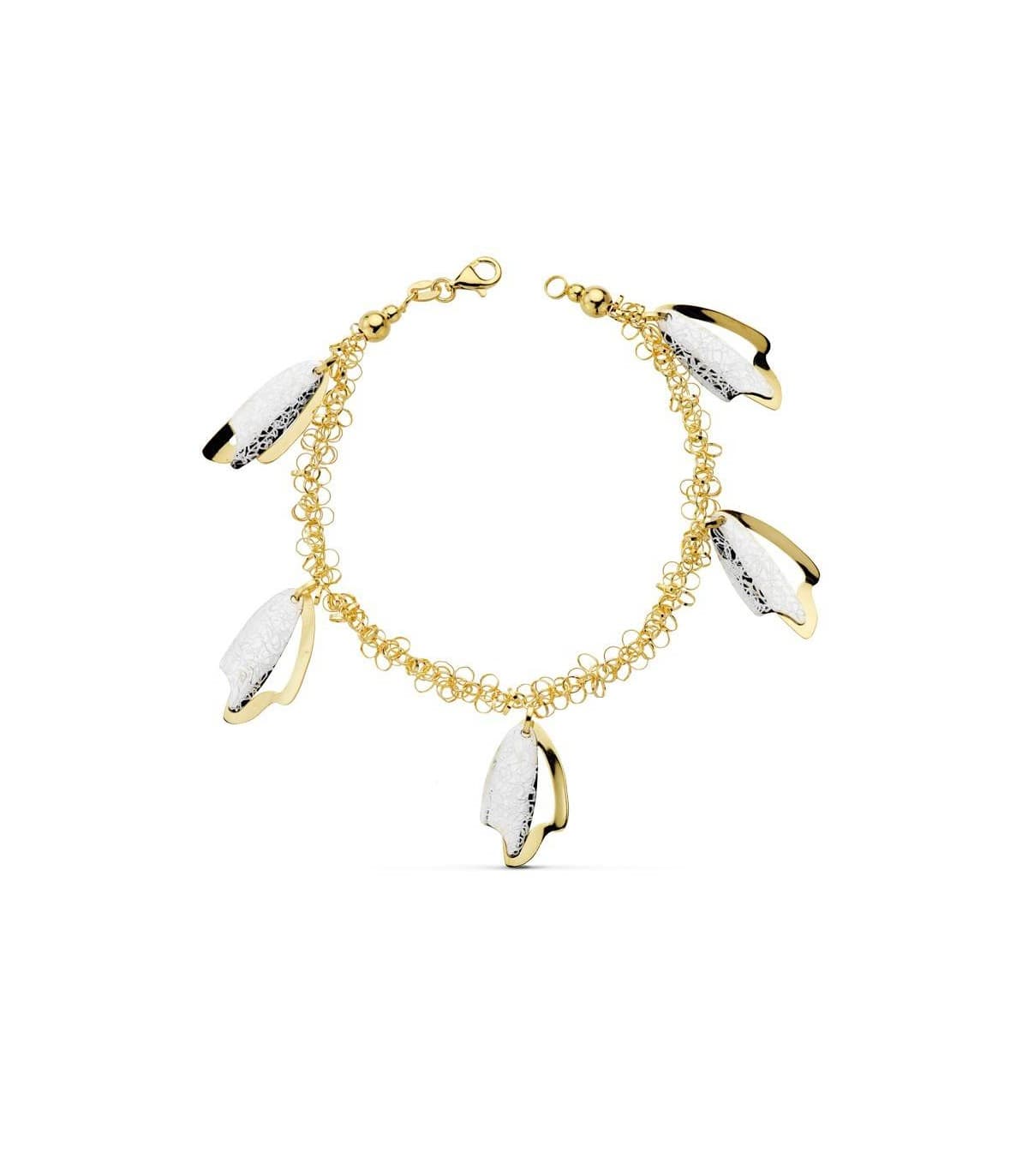 Pulsera oro bicolor 18k Hojas