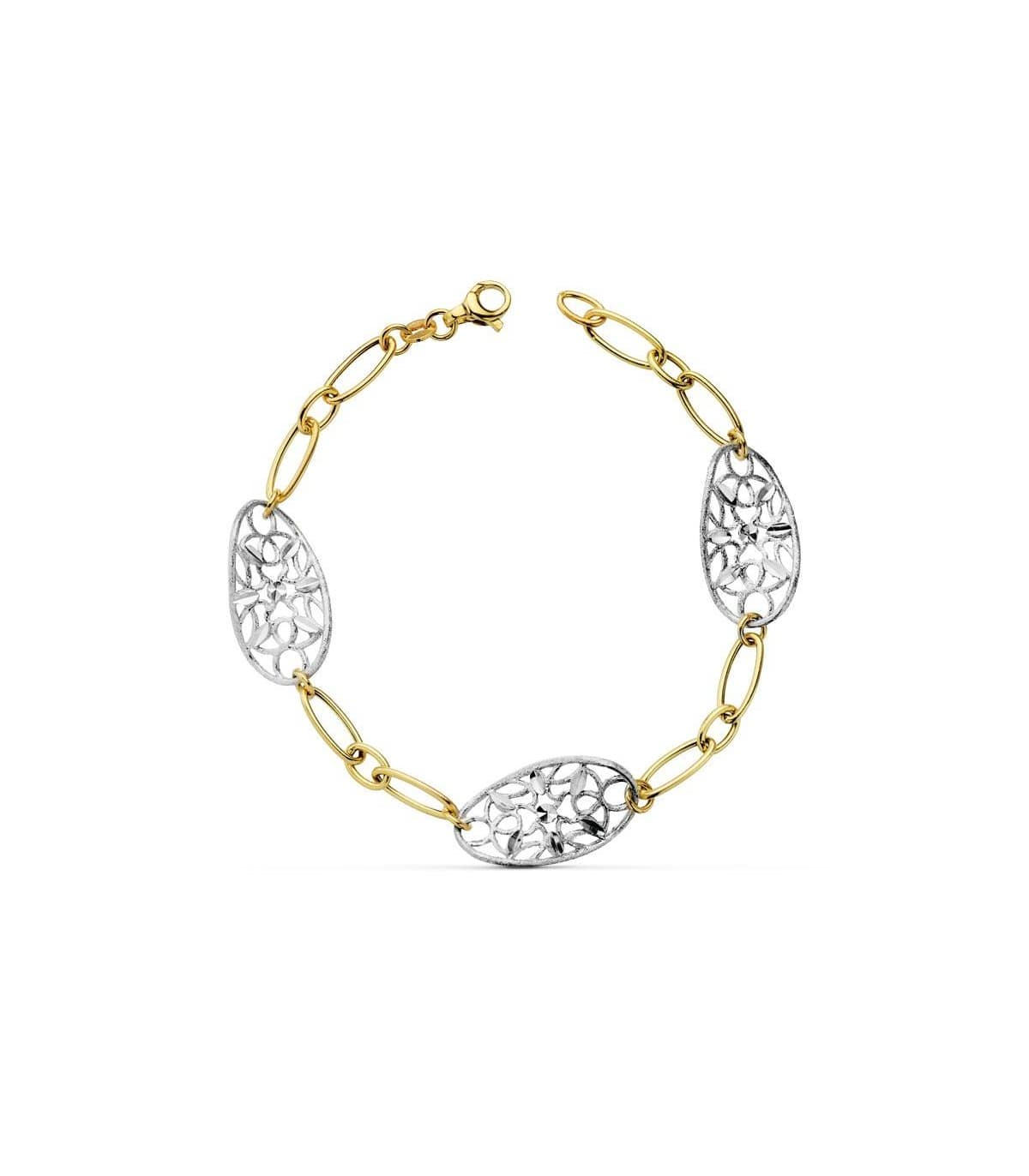 Bracelet or bicolore 18k Feuilles