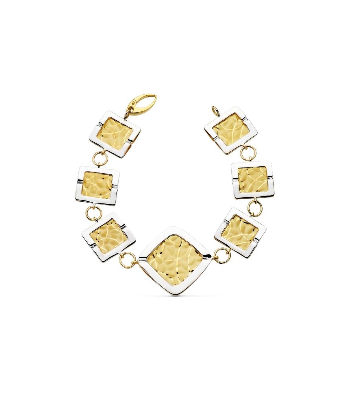 Pulsera oro bicolor 18k Rombos mate y brillo