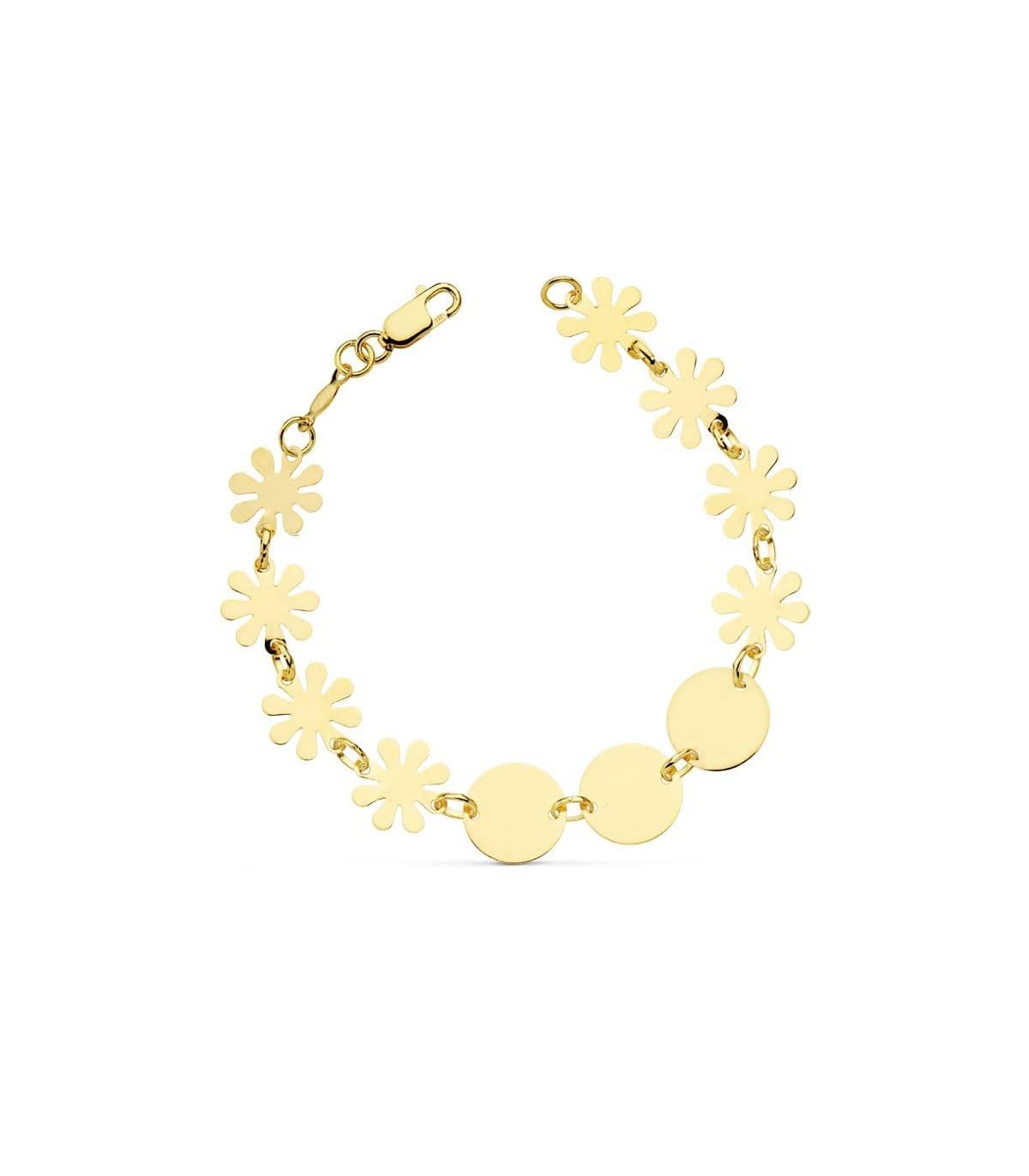 Pulsera oro amarillo 18k Flores y círculos