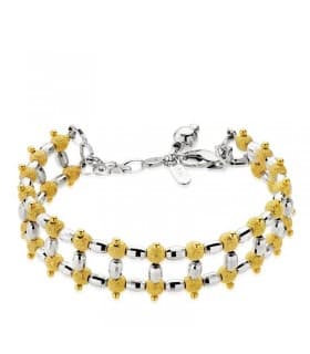 Pulsera oro bicolor 18k Con doble fila de bolas