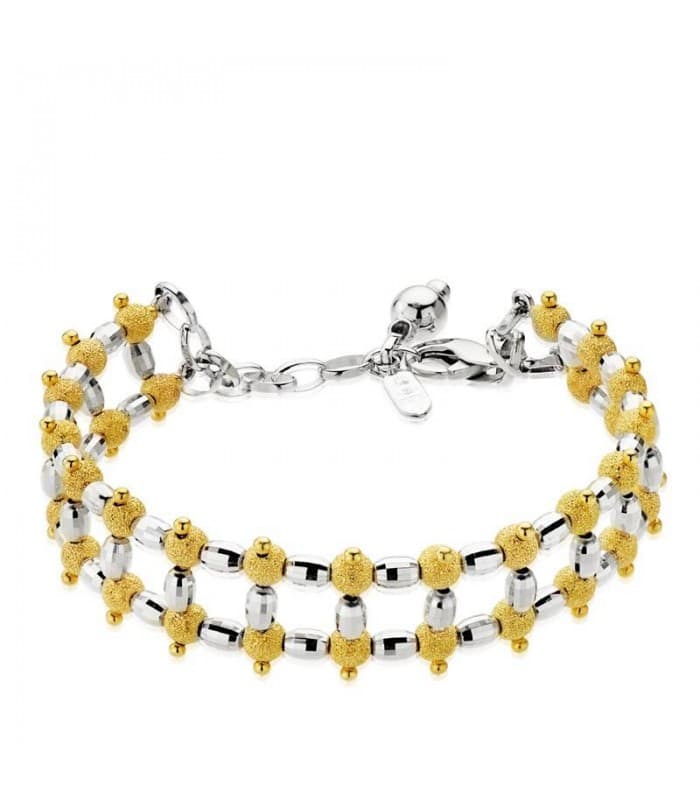 Pulsera oro bicolor 18k Con doble fila de bolas