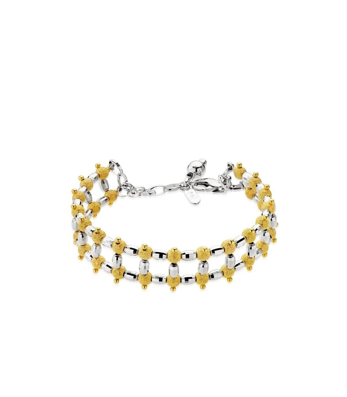 Pulsera oro bicolor 18k Con doble fila de bolas