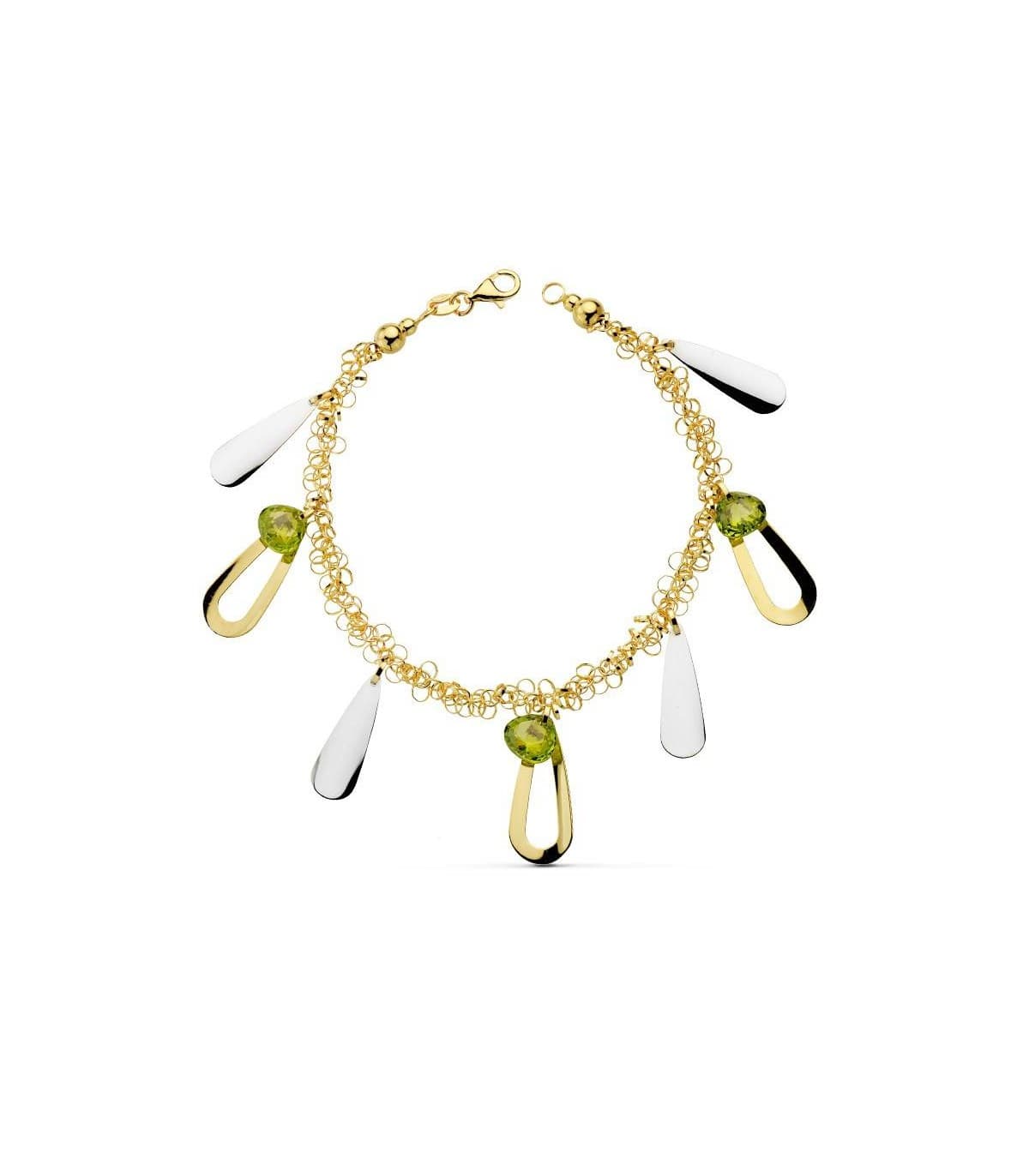 Pulsera oro lágrimas y piedra verde