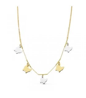 Gargantilla oro bicolor 18k Charms mariposas