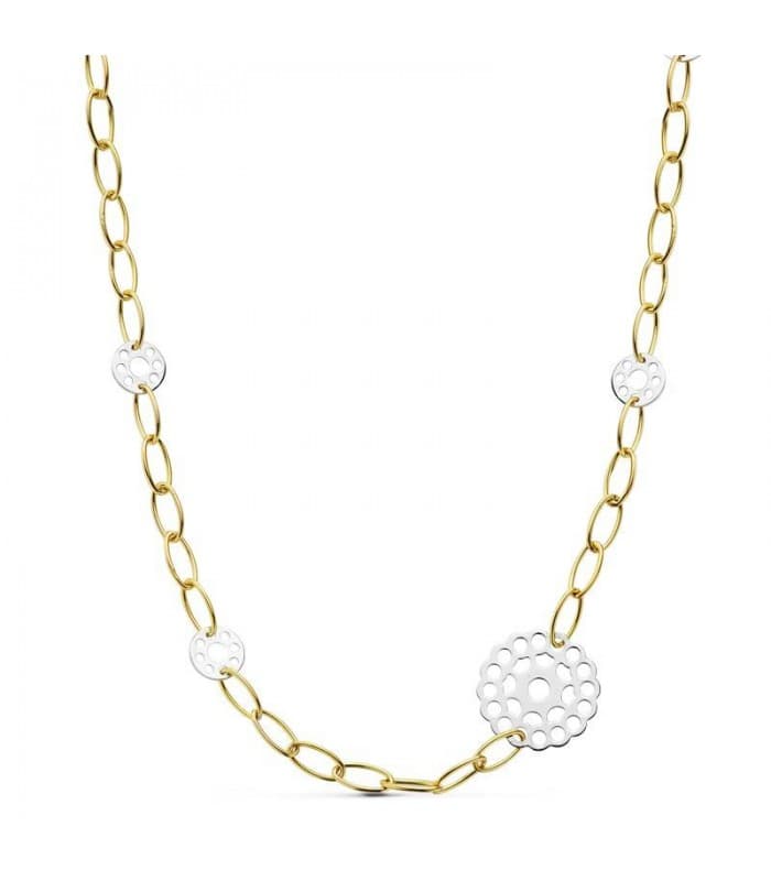Gargantilla oro bicolor 18k Eslabones Motivos calados