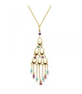 Gargantilla oro amarillo 18k Miranda Moonlight Turquesas Amatistas Colgante