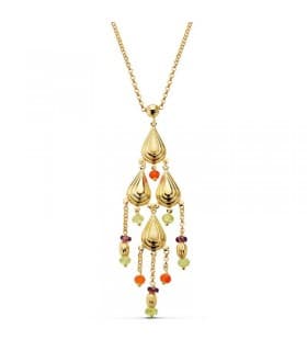 Gargantilla oro amarillo 18k Miranda Sunset Piedras Abalorios Verdes y Naranja