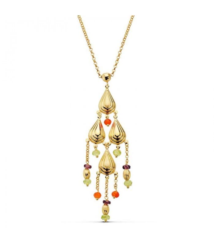 Gargantilla oro amarillo 18k Miranda Sunset Piedras Abalorios Verdes y Naranja