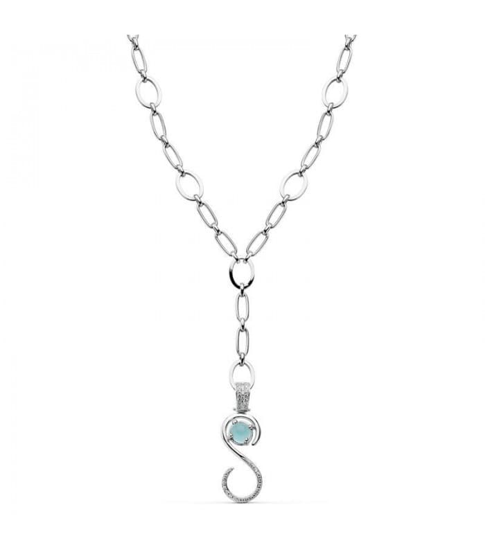 Gargantilla oro blanco 18k piedra aguamarina collar de boda novia