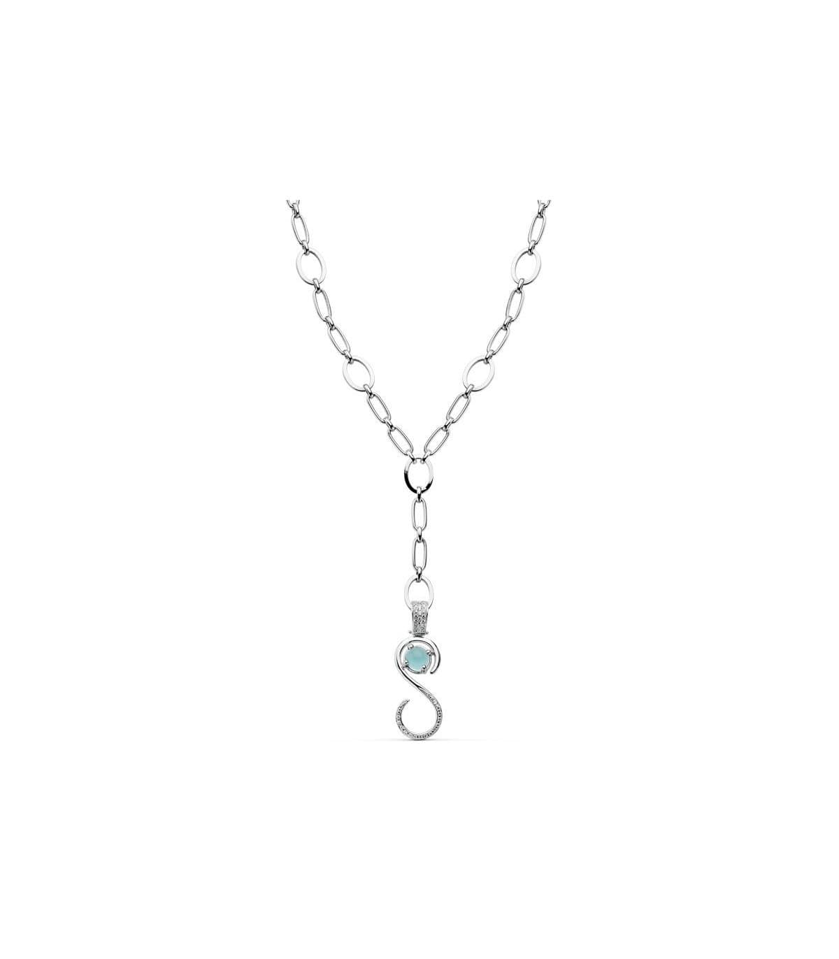 Gargantilla oro blanco 18k piedra aguamarina collar de boda novia
