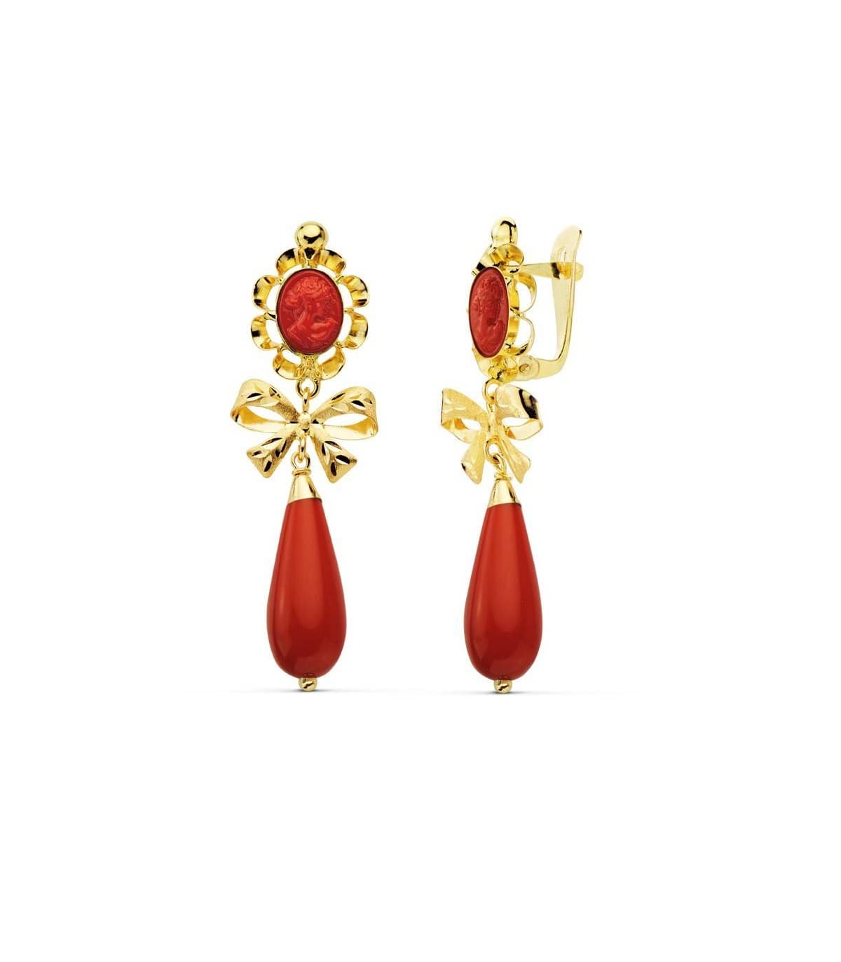 Boucles d'oreilles or jaune 18k corail pour femme