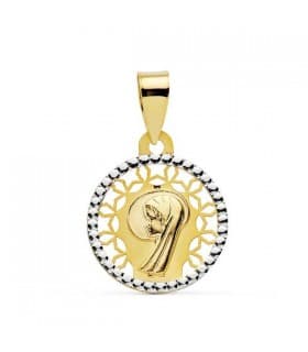 Medalla Virgen Niña oro bicolor 18k redonda Regalo Comunión