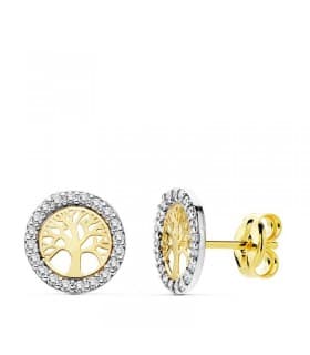 Orecchini Albero della vita, simbolo portafortuna | Orecchini a lobo da donna oro bicolore 18kt