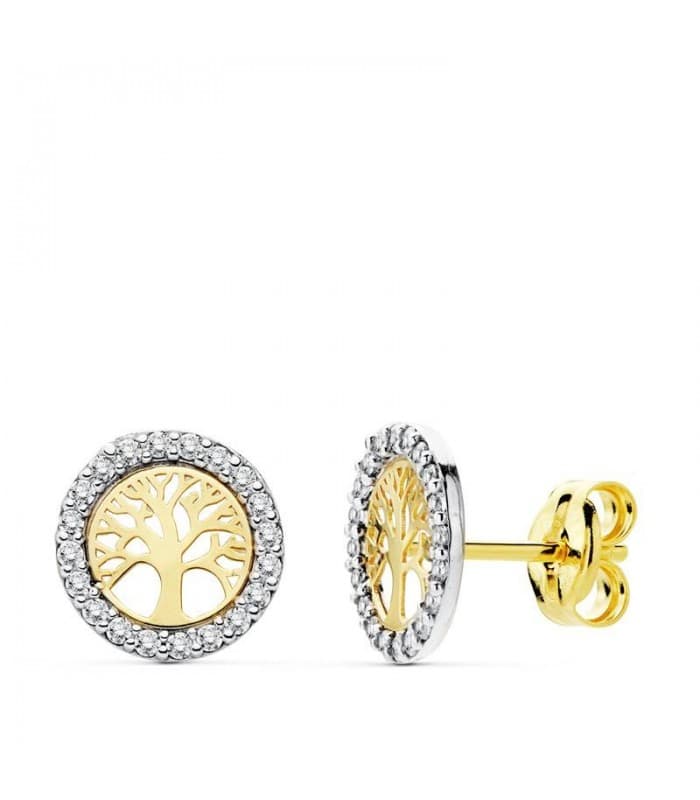 Boucles d'oreilles pour femme or bicolore 18k Arbre de Vie