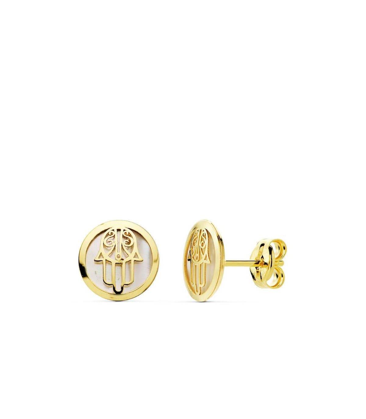 Hamsa Ohrstecker | Fatima-Hand Ohrringe Perlmutt aus 750 Gold 18809