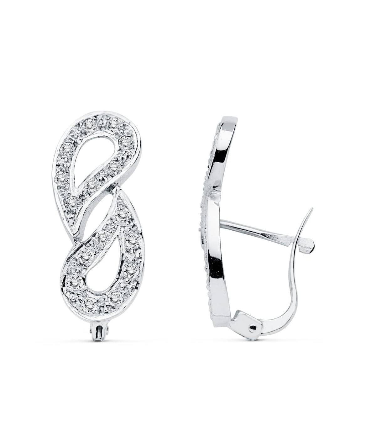 Boucles D'oreilles Or blanc 18K zircons. Seine