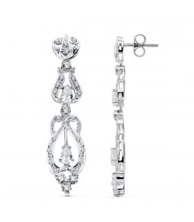 Pendientes Oro blanco 18 ktes largos circonitas