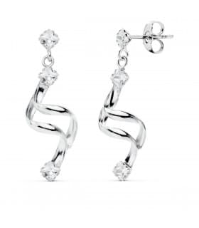 Pendientes Oro blanco 18 ktes largos circonitas