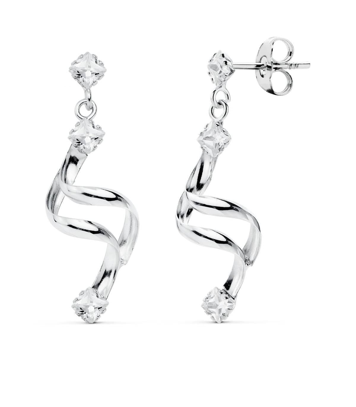 Pendientes Oro blanco 18 ktes largos circonitas