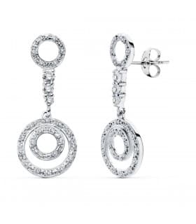 Pendientes Oro blanco 18 ktes largos redondos