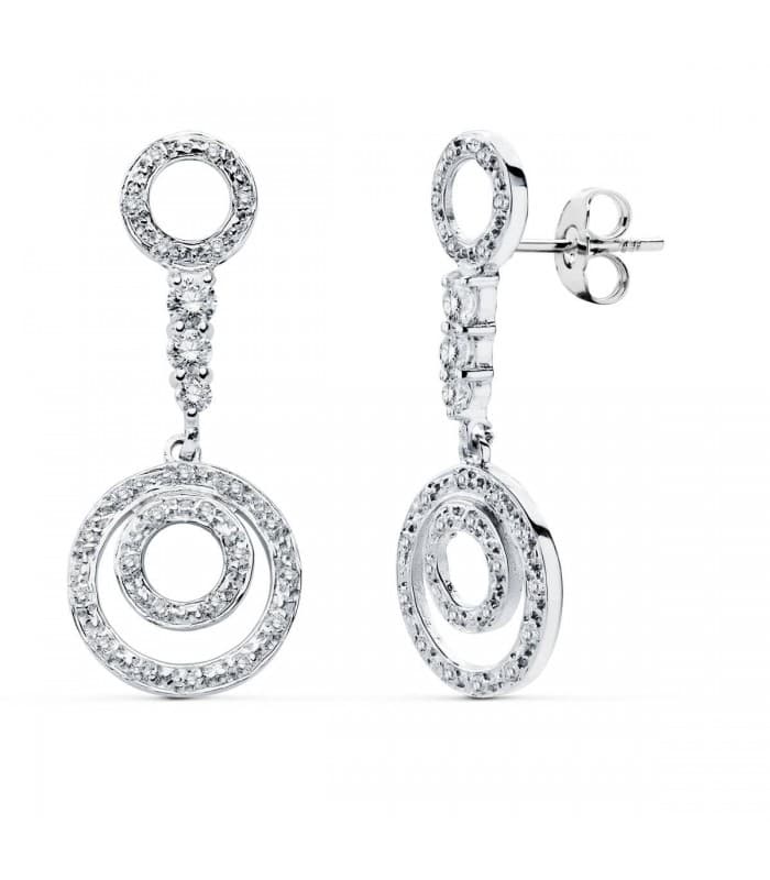 Boucles d'oreilles Or blanc 18 cts pendantes rondes. Rennes