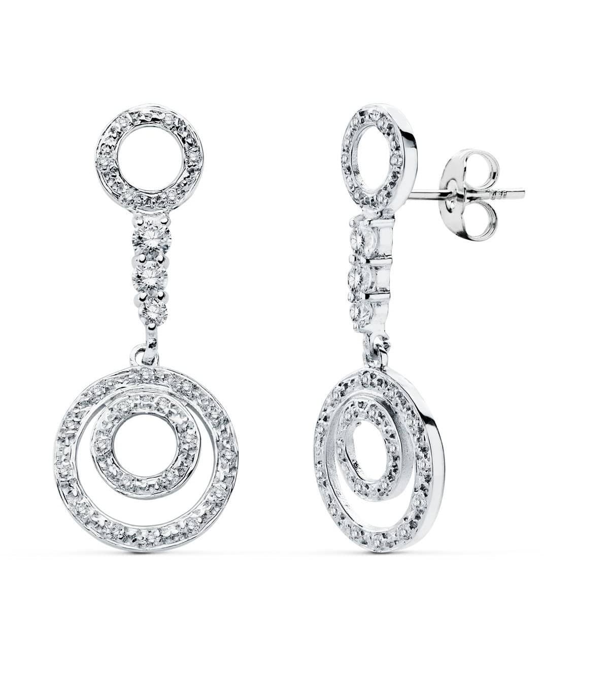 Pendientes Oro blanco 18 ktes largos redondos