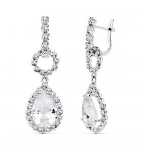 Pendientes Oro Blanco 18 ktes Largos Circonitas