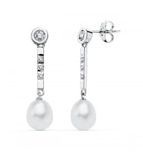 Pendientes Oro Blanco 18 ktes Largos Perlas