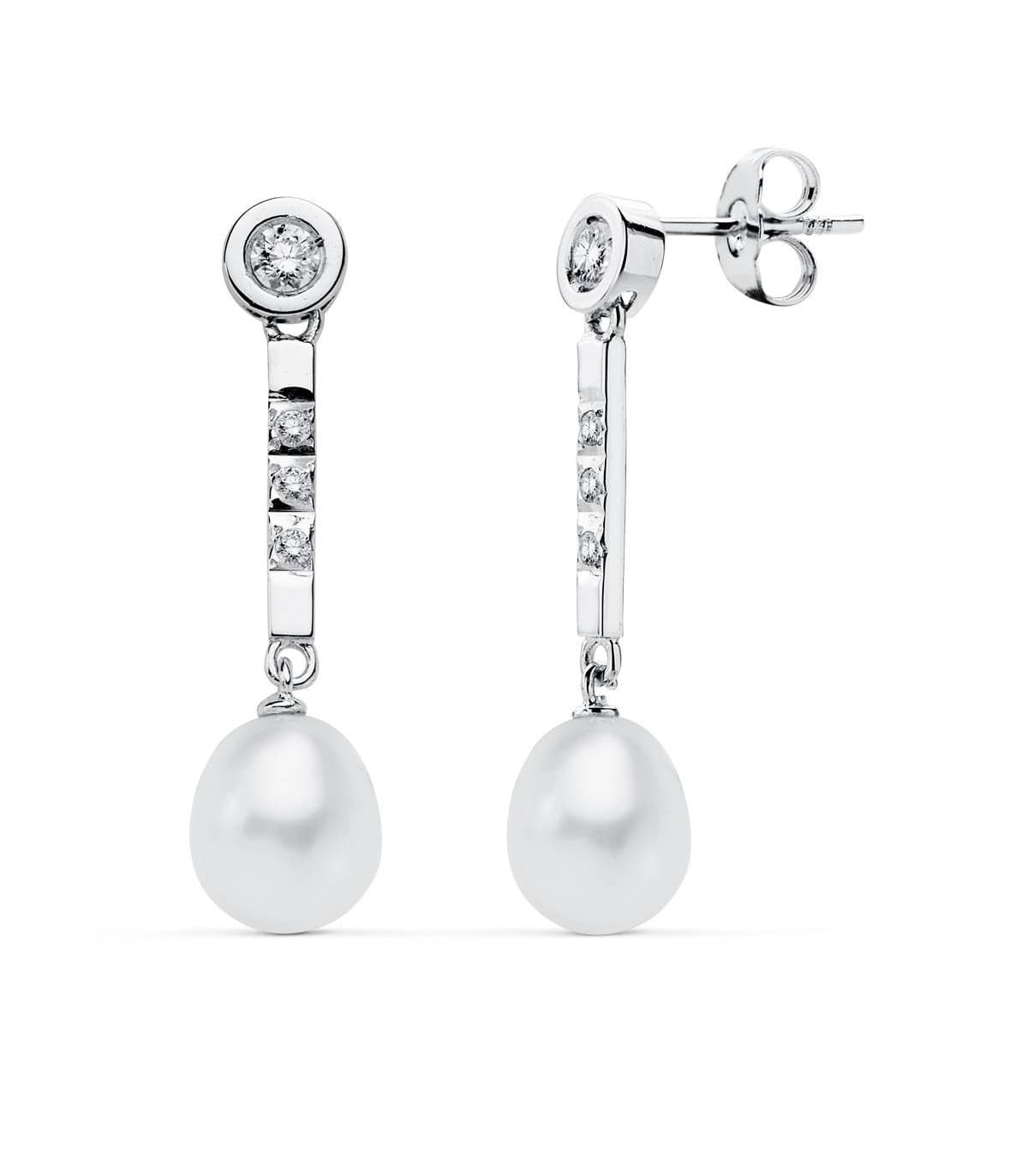 Boucles d'oreilles Pendantes Lille Perles de Culture Or Blanc 18 K 7 MM