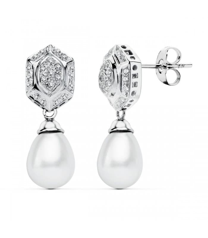 Pendientes Oro Blanco 18 ktes Largos Perlas