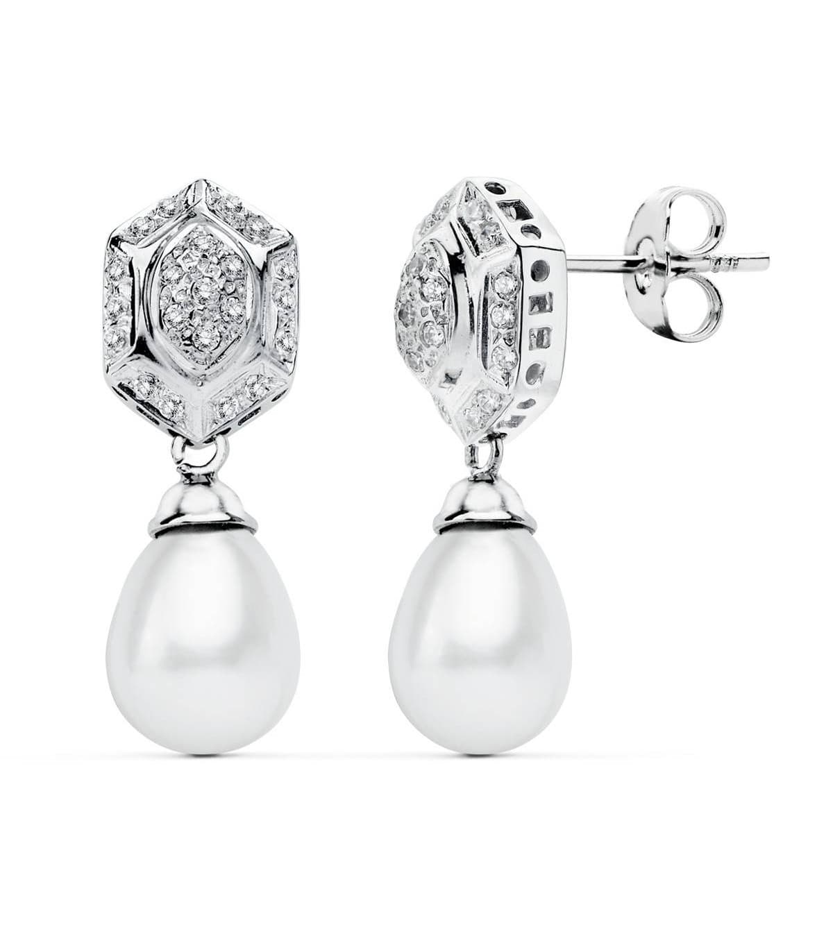 Pendientes Oro Blanco 18 ktes Largos Perlas